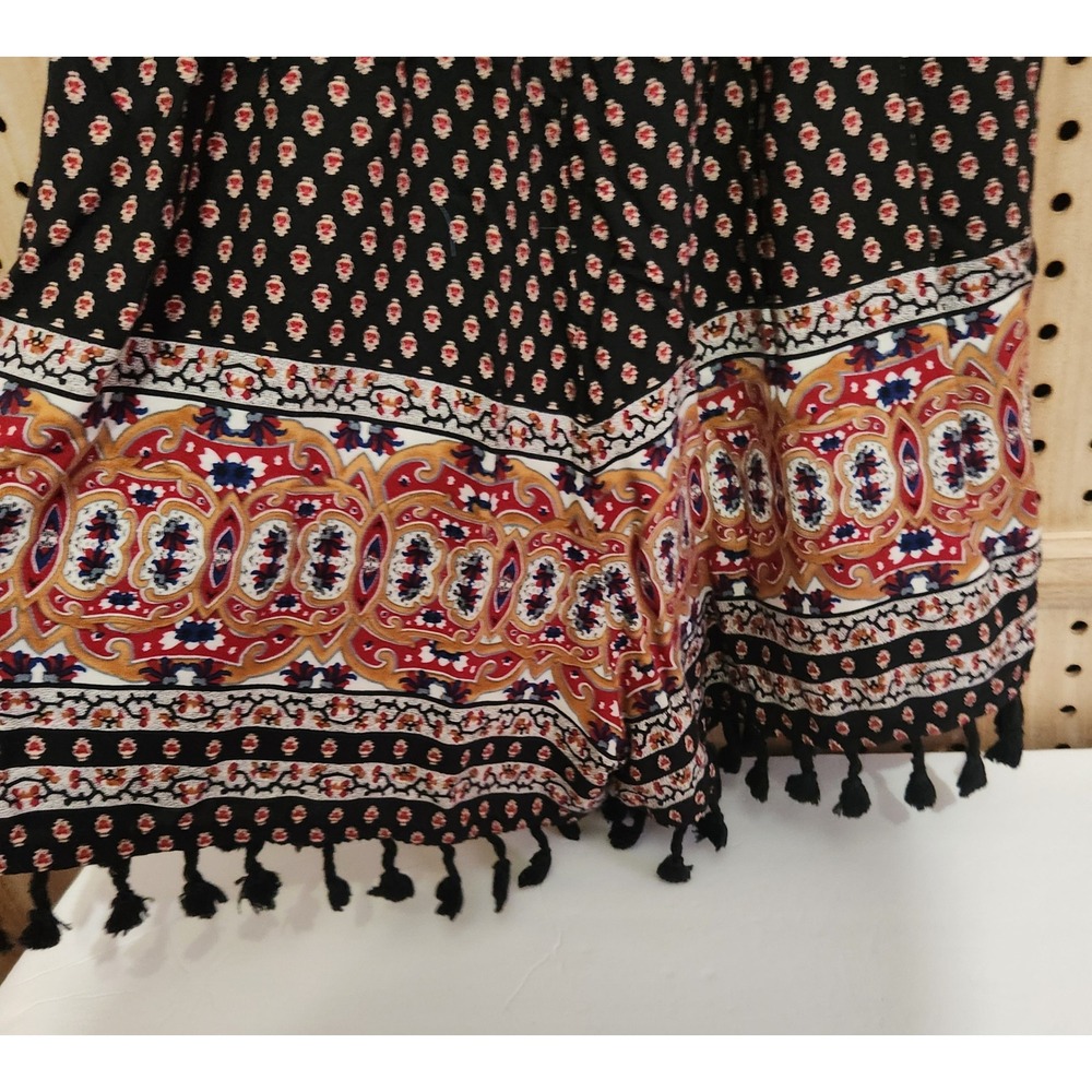 Womens Halter Romper Black Red Paisley Print Tassel Bottom Boho Festival - Picture 8 of 12